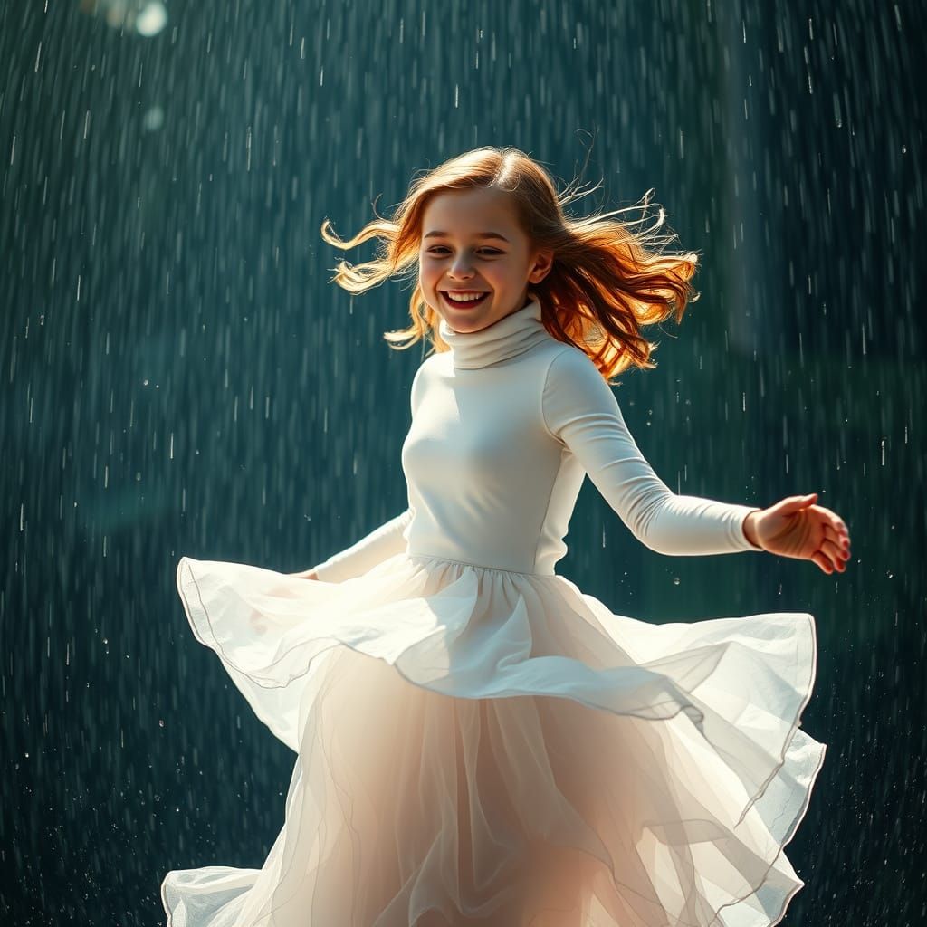Magical Princess Dancing in Rainbow Rain