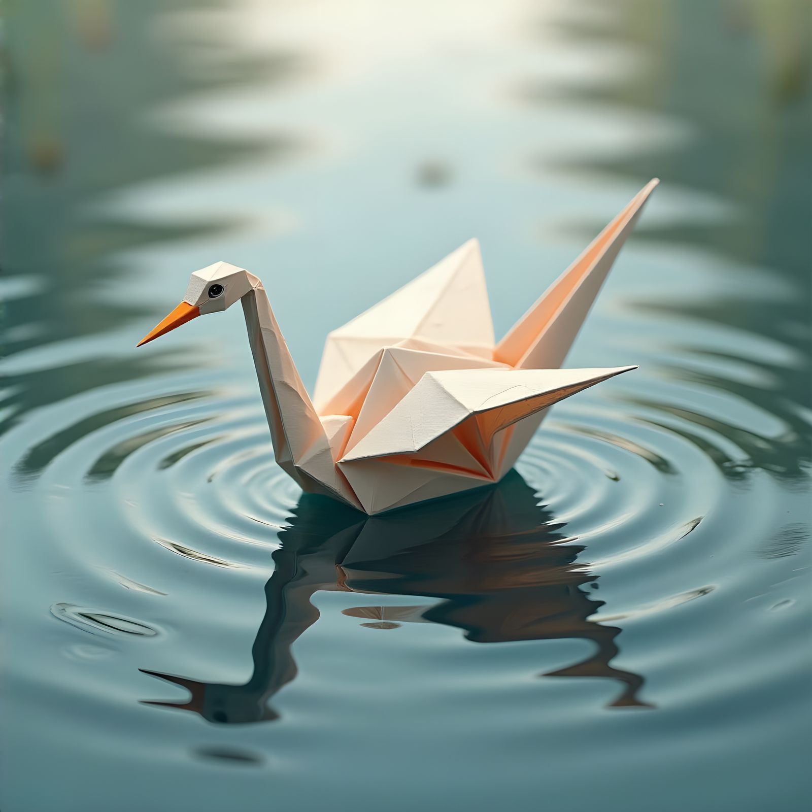 Paper Crane in Reflecting Pool