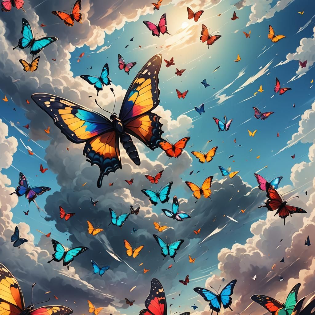 Colorful Butterfly in a Distant Tornado, Anime Style