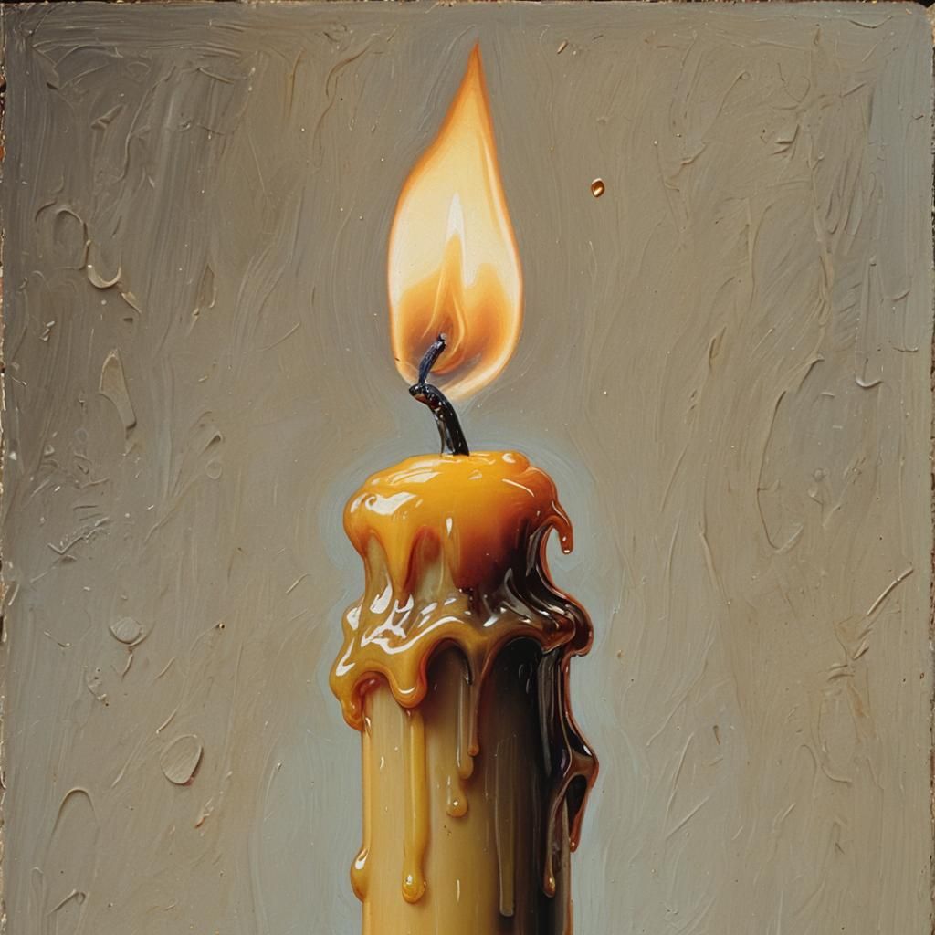 Macro Candle Flame and Wax, Oil Painting