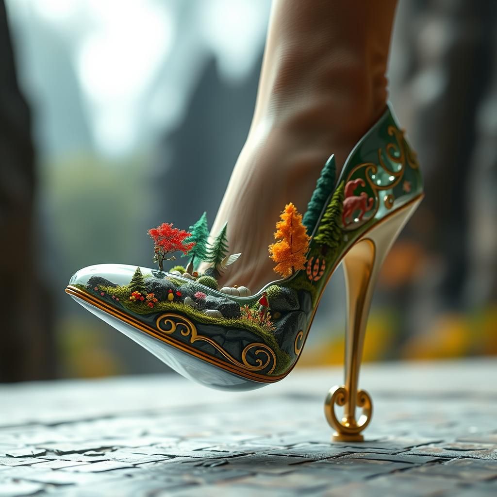 Enchanted Glass Shoe with Miniature World