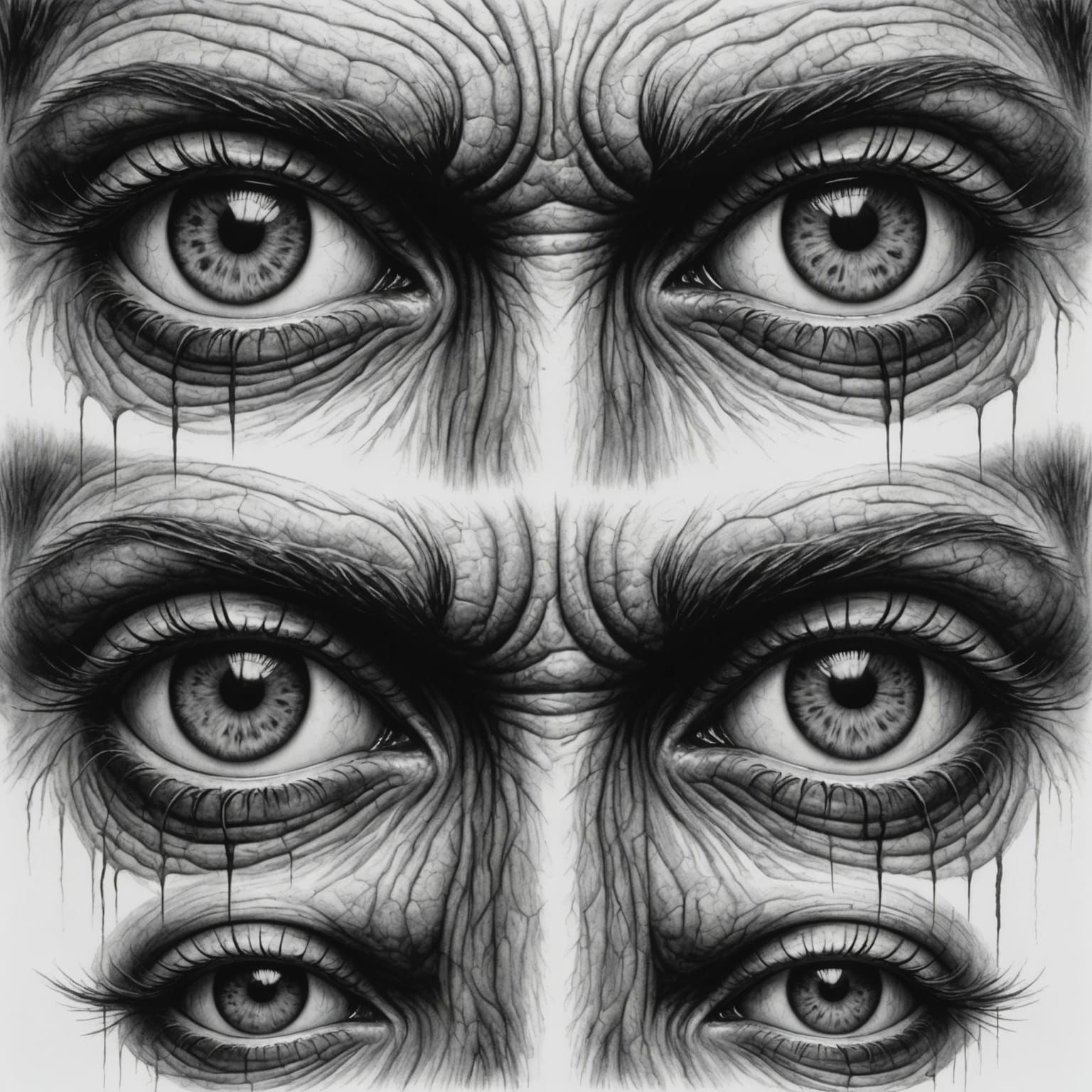 Ominous Monster Eyes in Charcoal Drawing