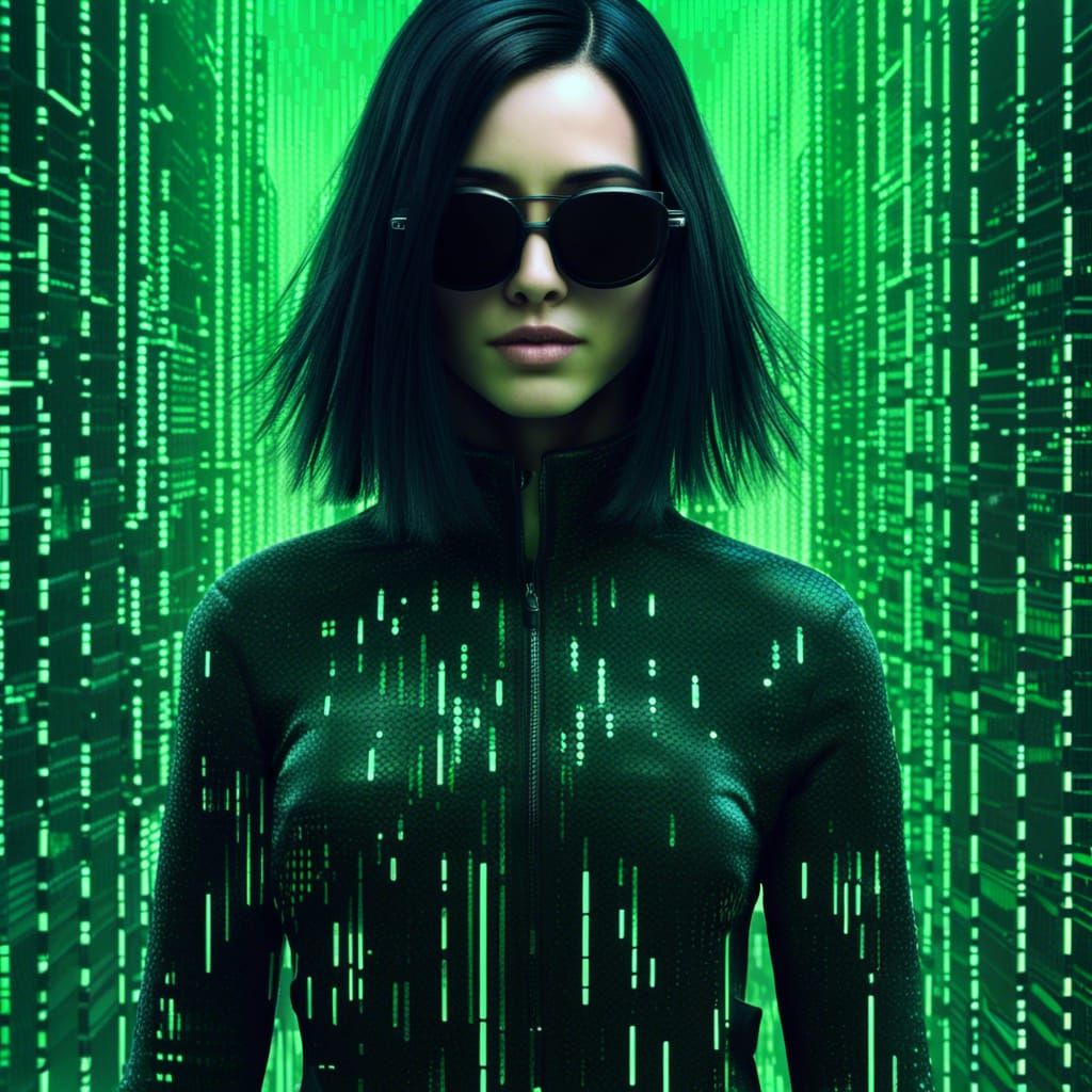 Mosaic Girl in Glitched Matrix World