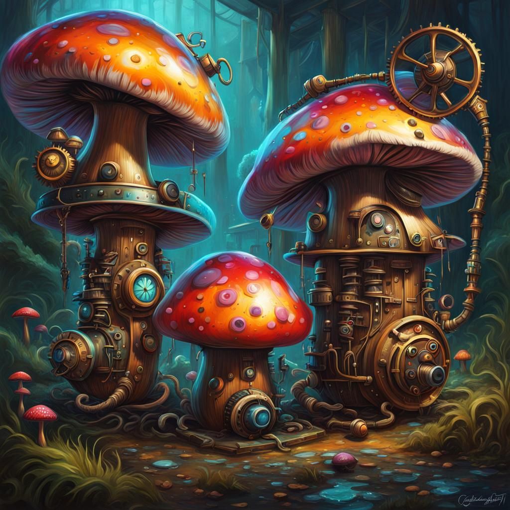 Steampunk Mushrooms after Drum and Bass Party