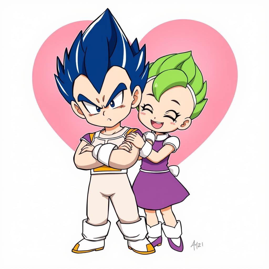Chibi Vegeta and Bulma in a Heartwarming Moment