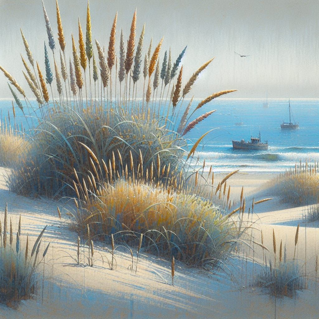 Seascape Through Beach Grass: A Layered Painting