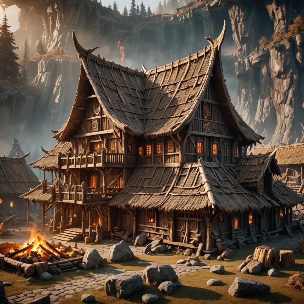 Viking Long House Constructed from T-Rex Skeleton in Epic Ci...