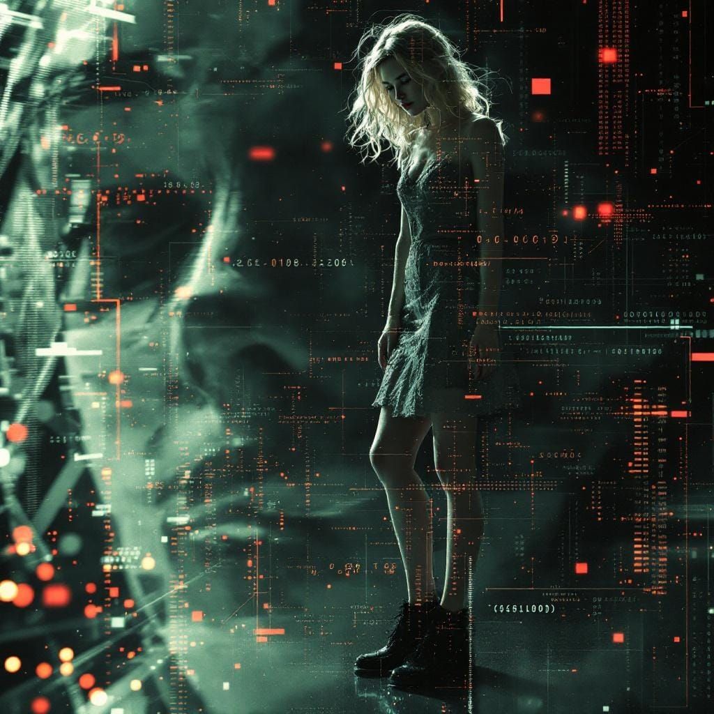 Digital Face with Glitch Photography and Fractal Overlays