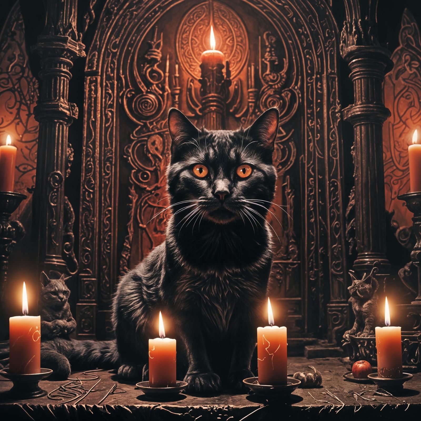 Humorous Cat Engaged in Satanic Ritual