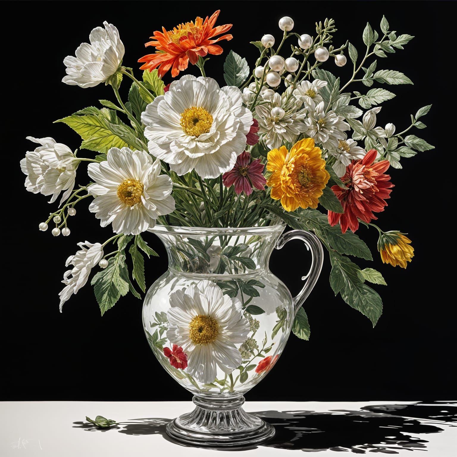 Ornate Vase of Summer Flowers in Kentridge Style