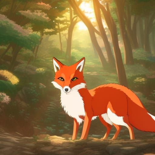 Anime Fox Girl in Studio Ghibli Style