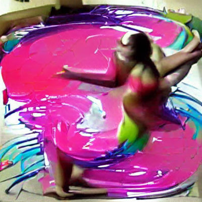Woman Dancing by Pool in Vibrant Colors