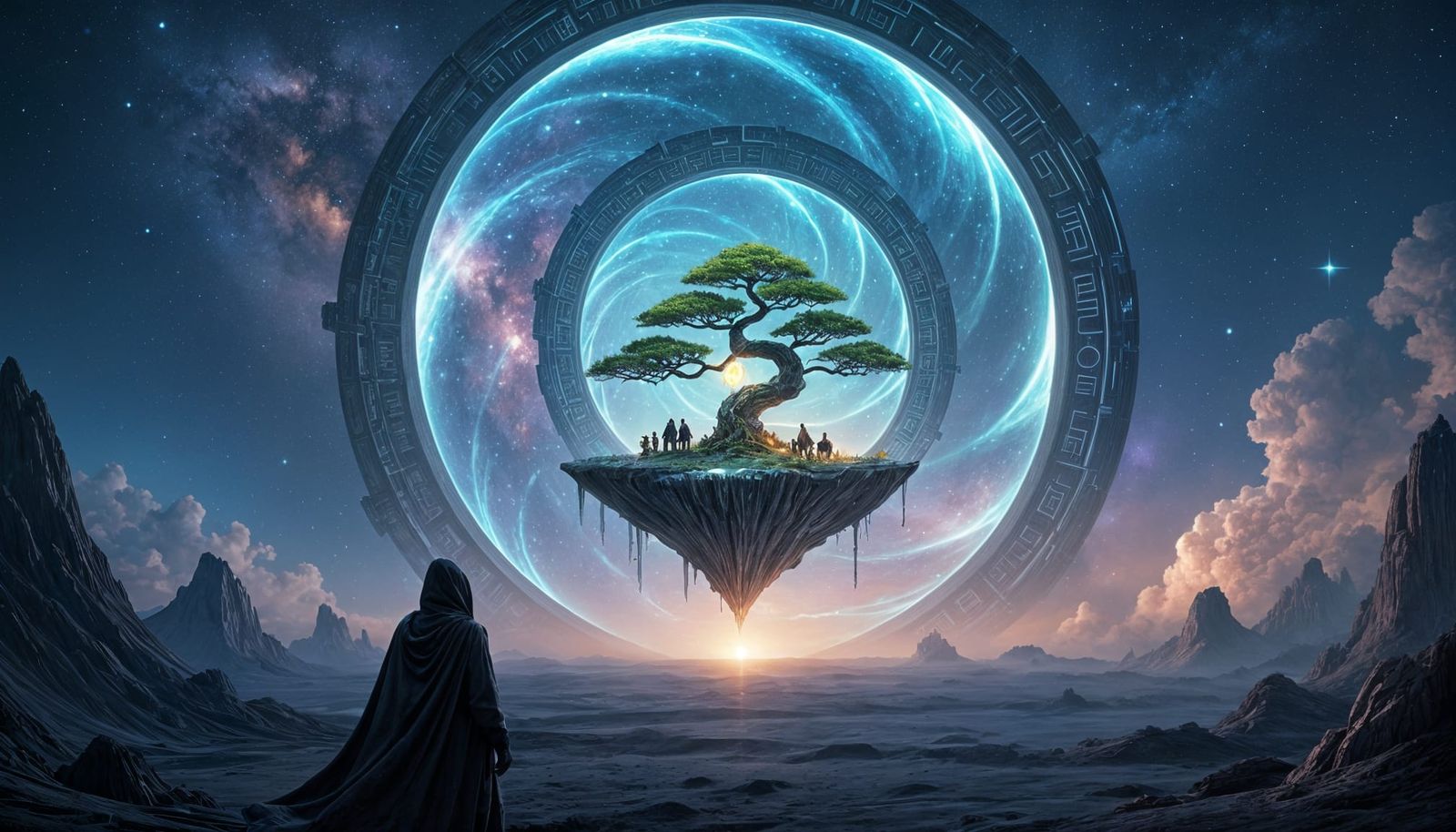 Alien Stargate with Bioluminescent Bonsai, Fantasy Art