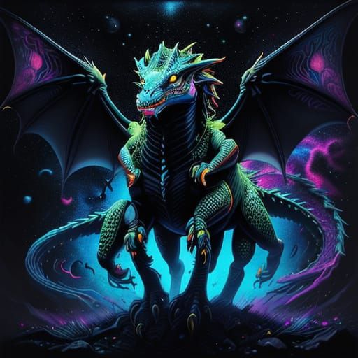 Cosmic Dragon Spreads Wings in Astral Landscape
