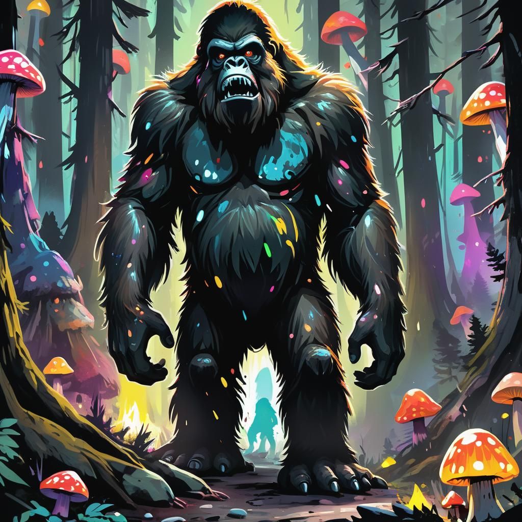 Cartoon Sasquatch in Glowing Forest Concept Art