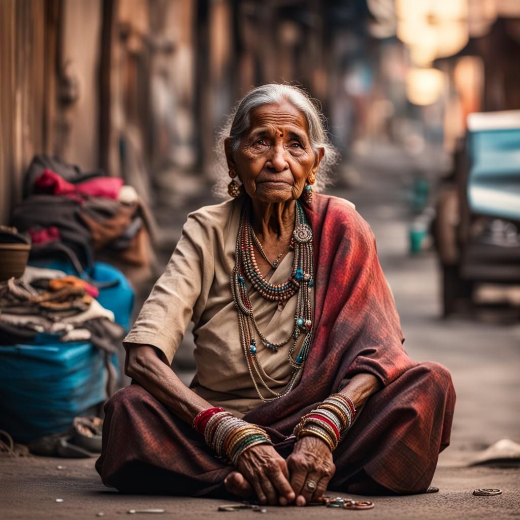 Old Indian Woman with Jewelry, 8k Hyperdetailed