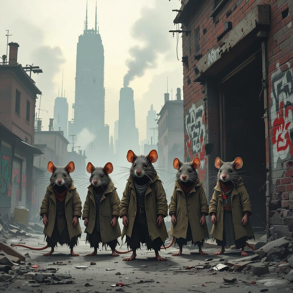 Anthropomorphic Rats in Grimy Ghetto City Concept Art