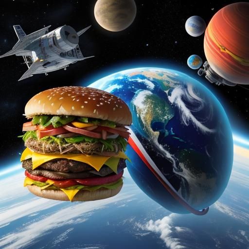 Fast Food Planet Floating in Space
