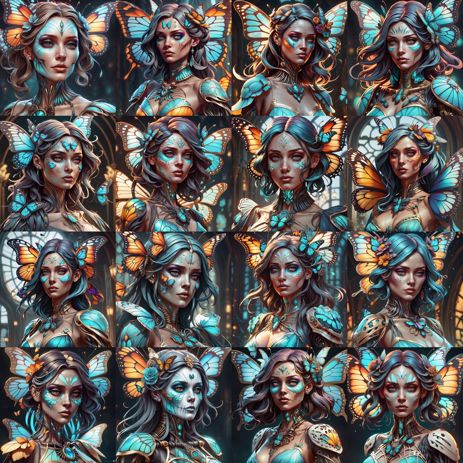 Detailed Skeleton Butterfly Girl Portrait