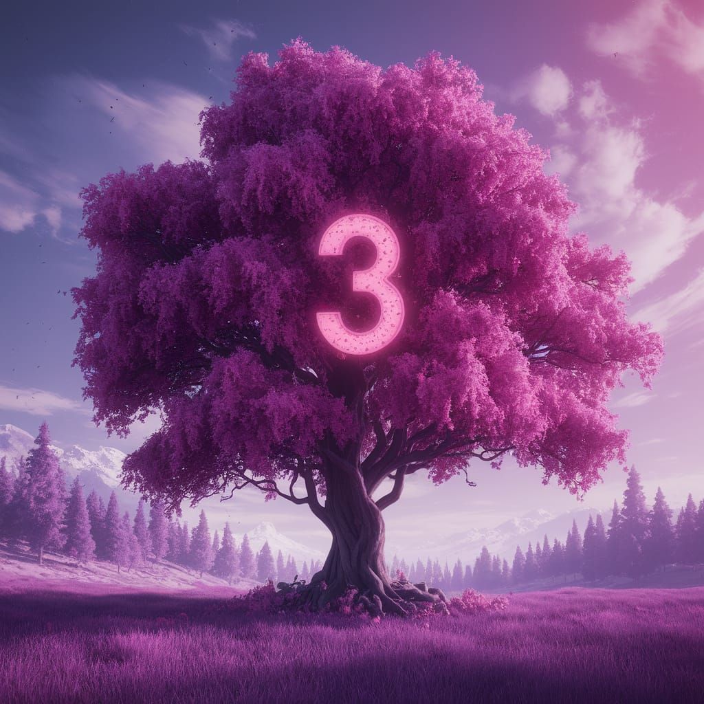 Fantastical Tree with Number Threes: Detailed Matte Painting