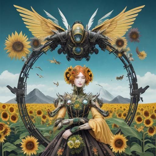 Surreal Flower Fairy Dreamscape in Mixed Media Style