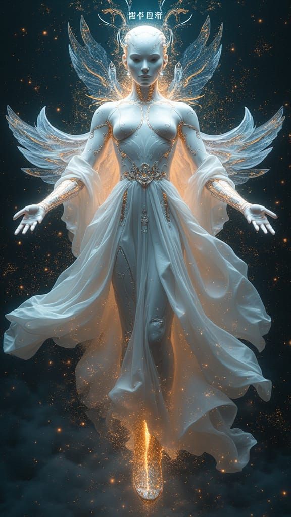 Celestial Cybernetic Deity in Digital Void