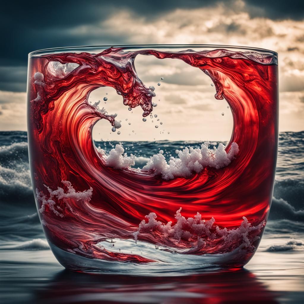 Rough Red Sea Contained in Glass