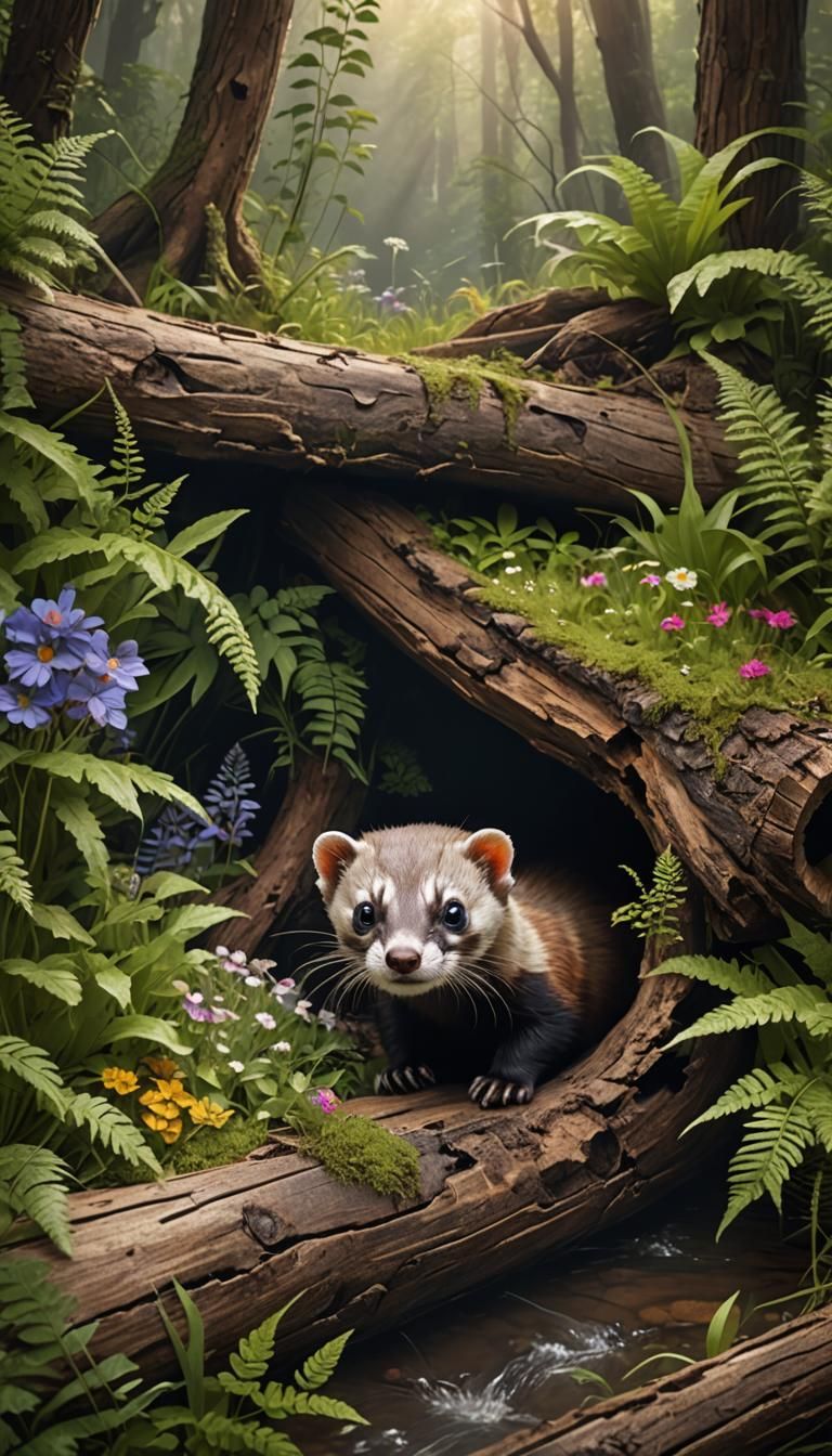 Black-Footed Ferret in Log: Digital Matte Painting