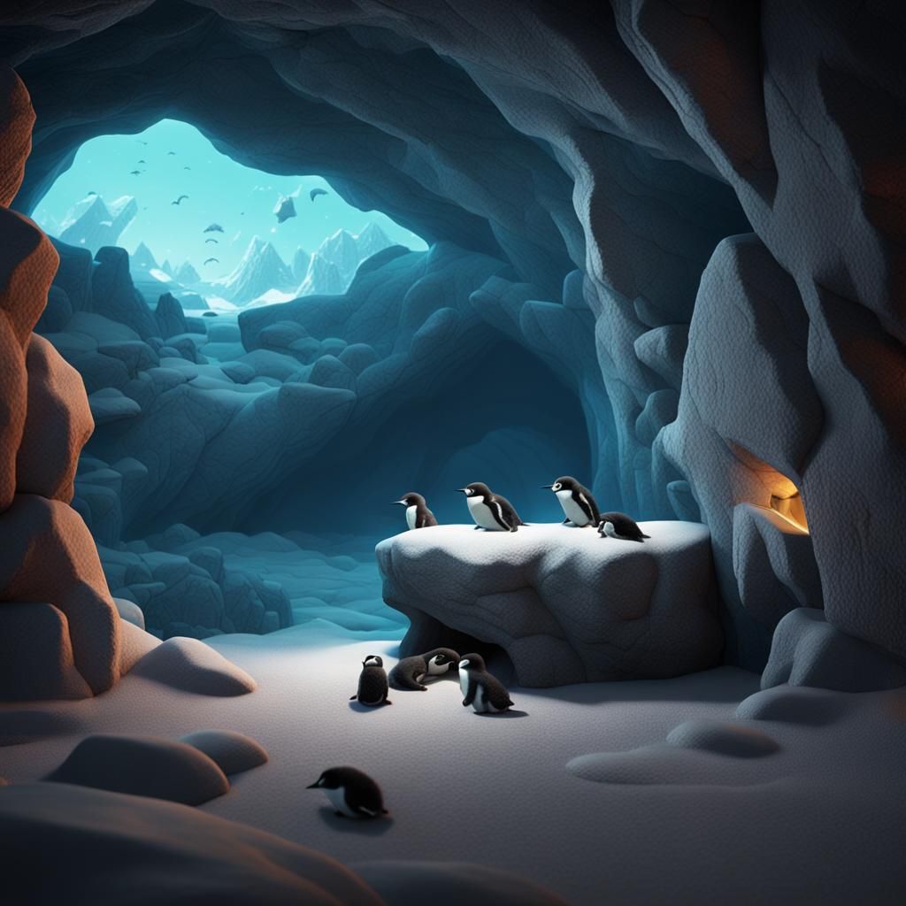 Baby Penguins Sleeping in Antarctic Cave