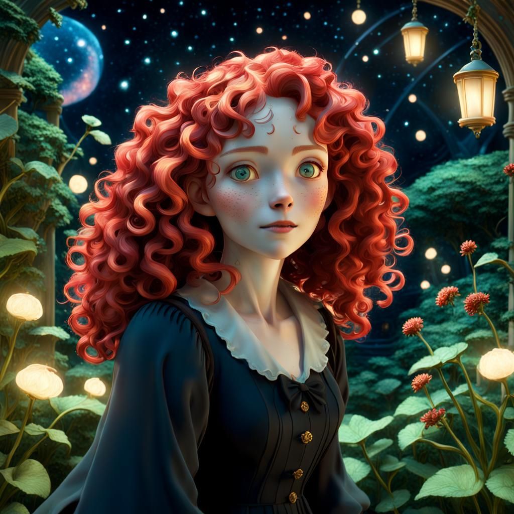 A claymation stylized gothic young woman wondering in a colo...