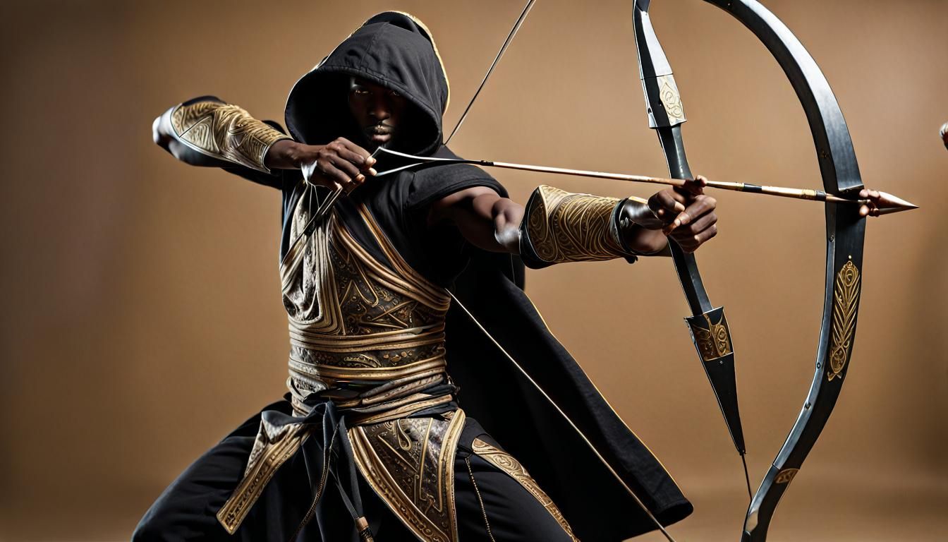Nubian Archer Warrior Aiming with Longbow