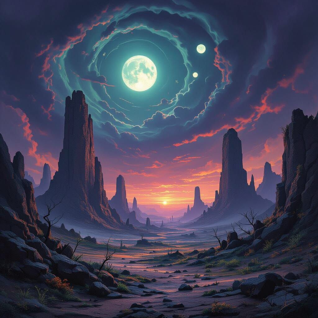 Alien Medieval Ruins in Desolate Landscape