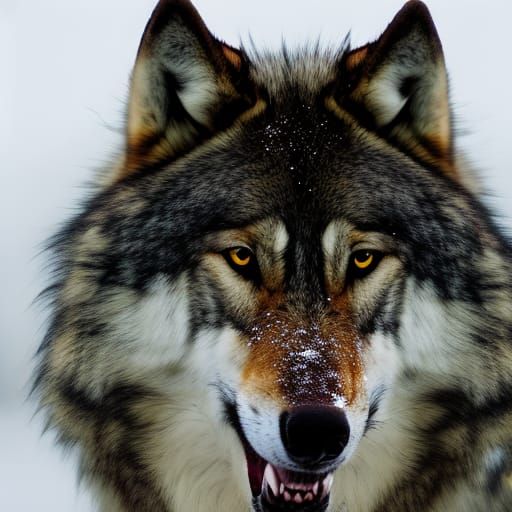Icy White Wolf Portrait in Mist