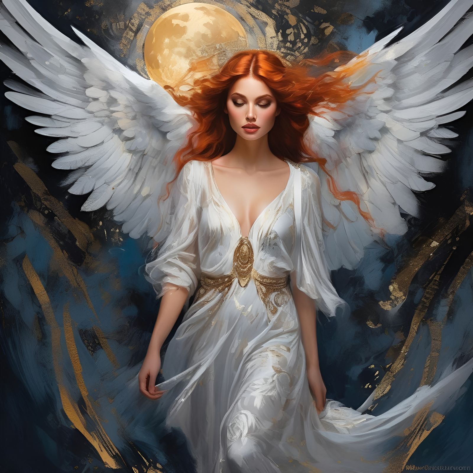 Angelic Redhead Woman in Moonlit Speed Painting