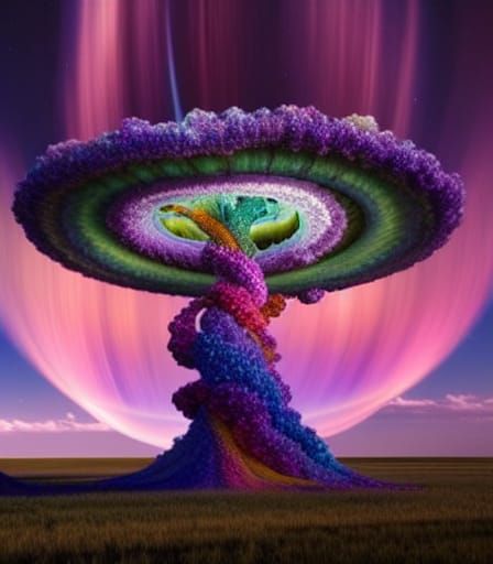 Surreal Crystal Tree Under Cosmic Skies