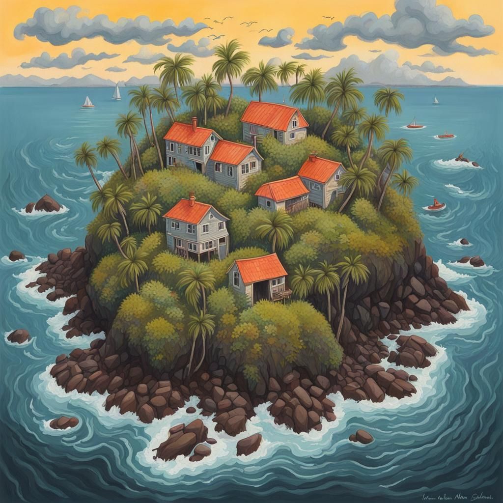 Island of Mistakes: Detailed Gouache Painting