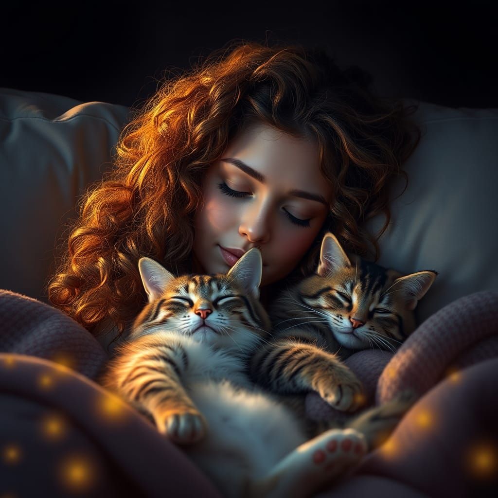 Serene Woman with Cat: Hyperrealistic Portrait