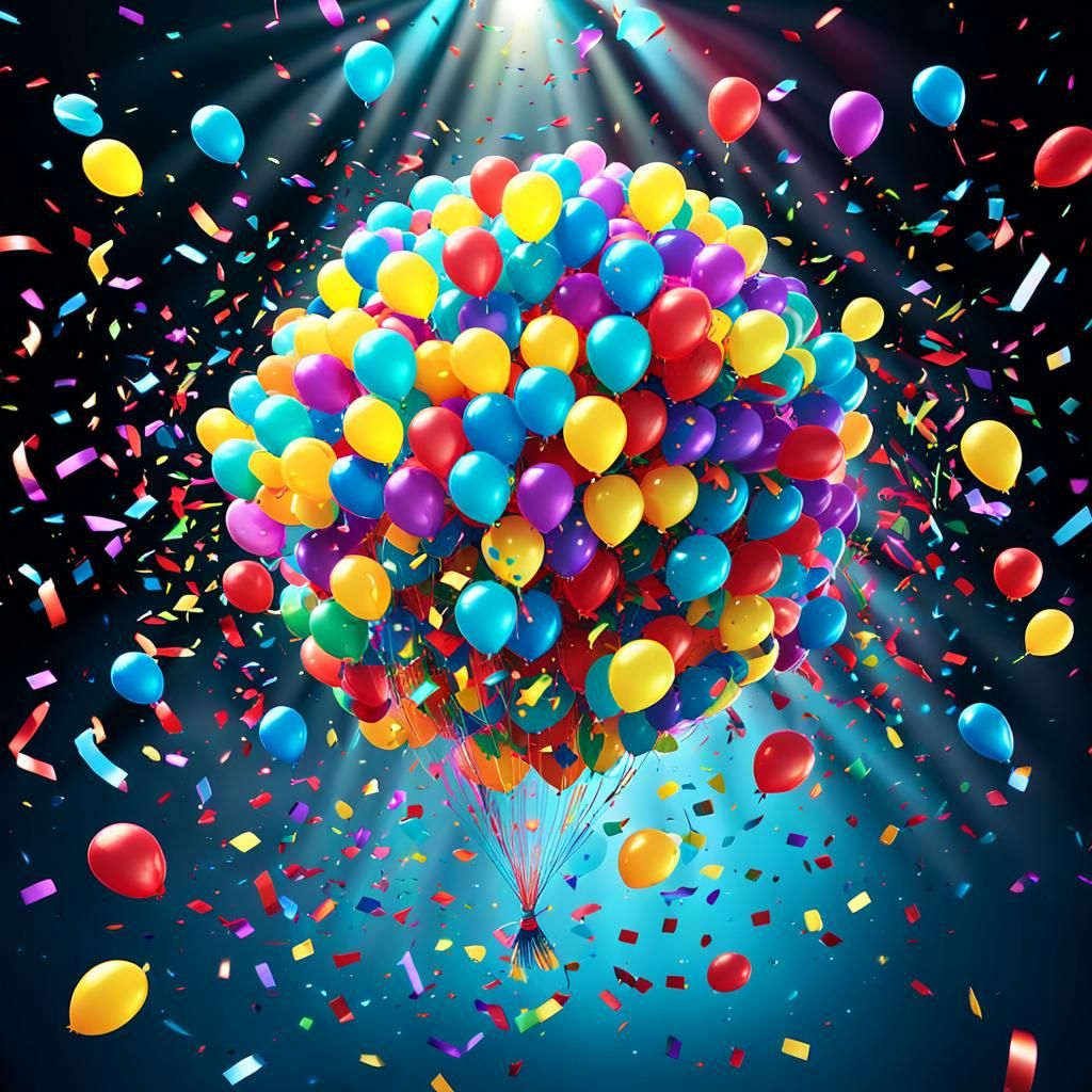 Vibrant Confetti Balloon Burst as Digital Art
