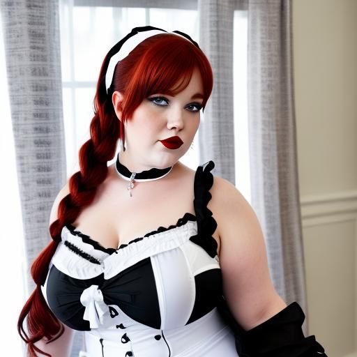 Redhead French Maid in Revealing Outfit
