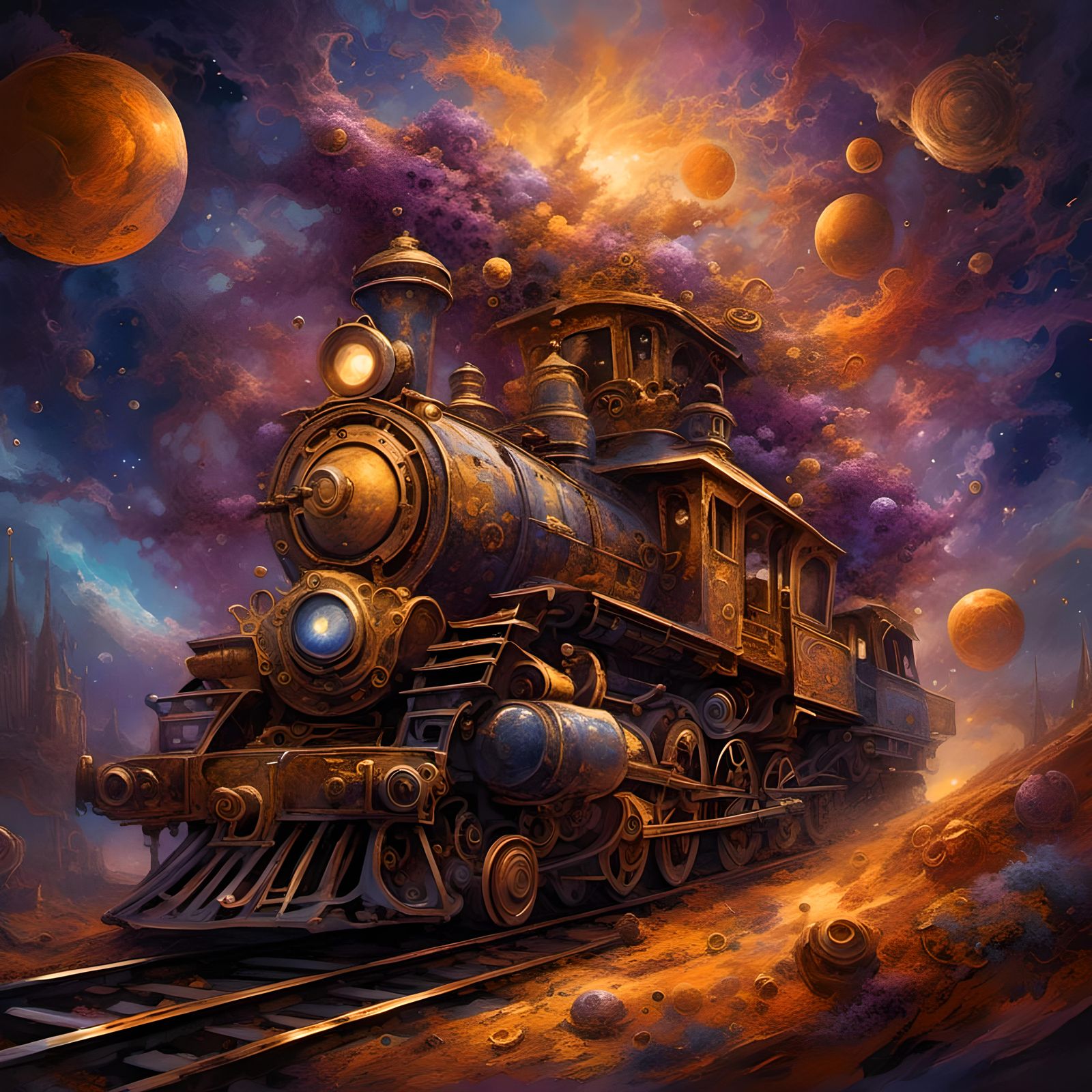 Clockwork Galaxy Train in Detailed Digital Painting