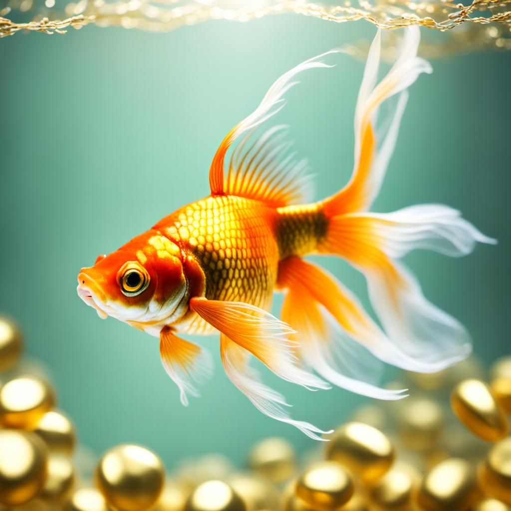 Goldfish with Golden Veil Tail: Ultra-Realistic Photo