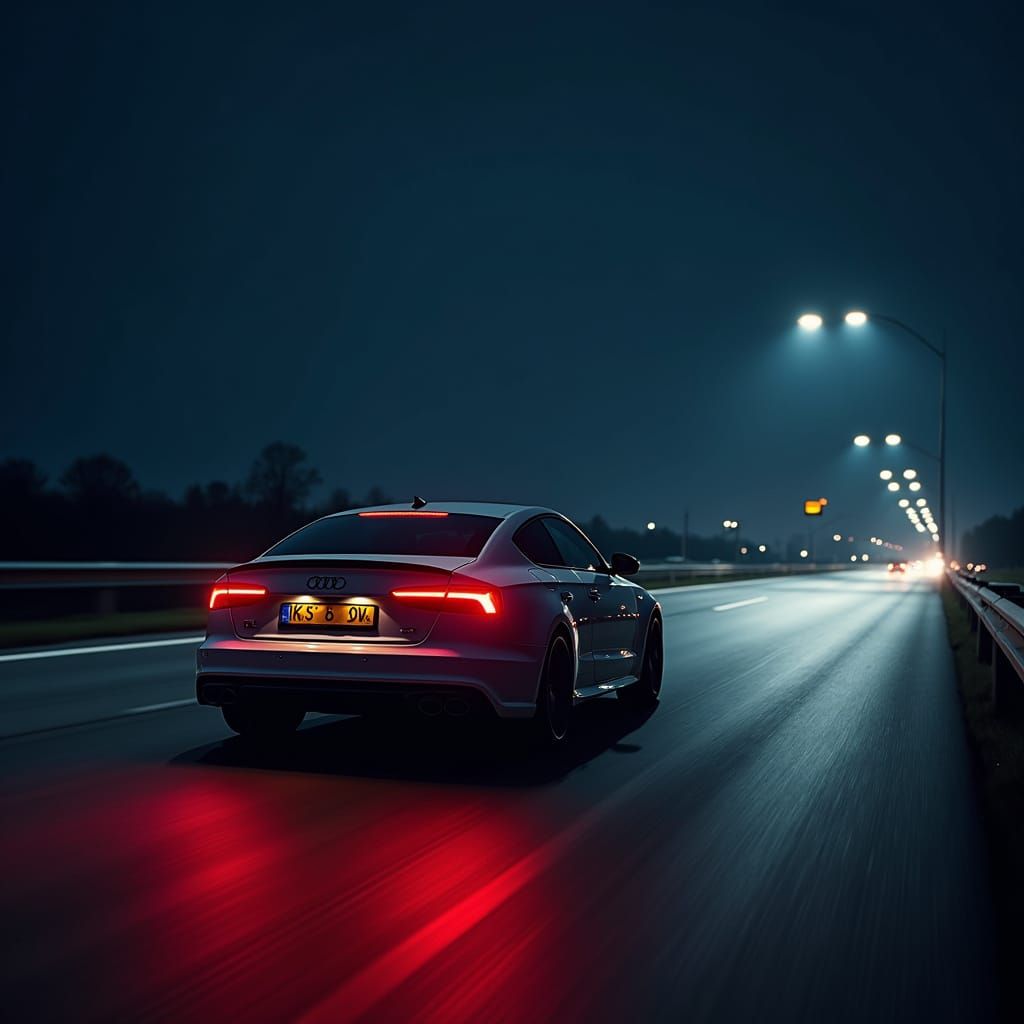 Audi R6 on Night Highway with LED Lighting