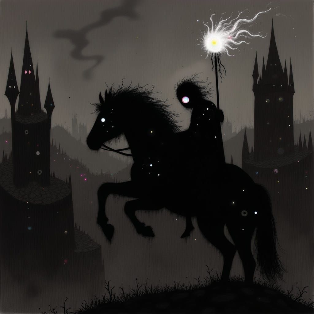<lora:AmongTheDark:1.0> the headless horseman, ghost rider, incredibly surreal, amazing composition, dark, fantasy, blac...