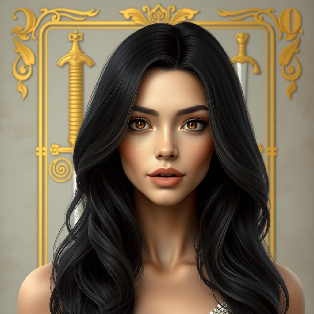 Woman with Queen of Swords Tarot Card Backdrop