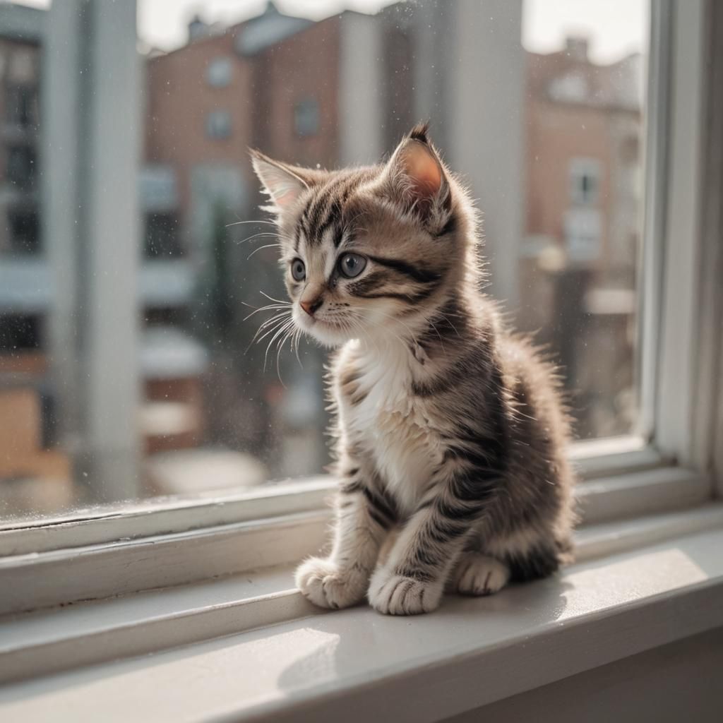 Kitten Gazing at the World From a Windowsill