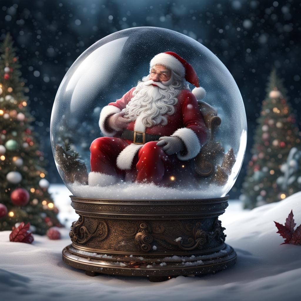 Santa Claus in Detailed Snow Globe Art