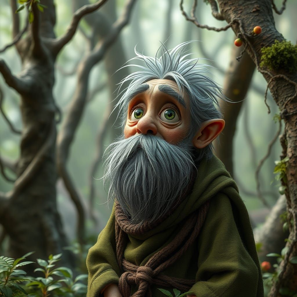 Mystical Hermit in Forest Tapestry: 3D Animation