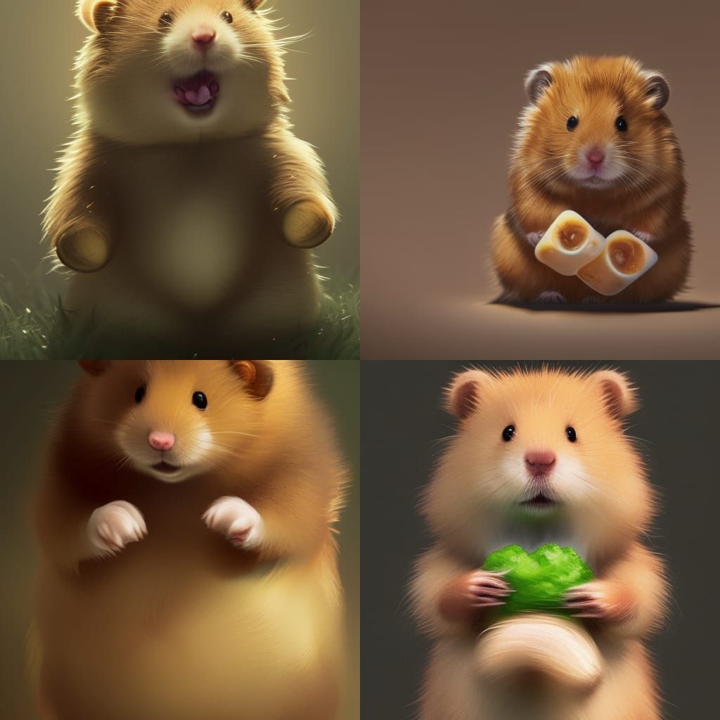 Cute Hamster with Macaroni, Digital Art