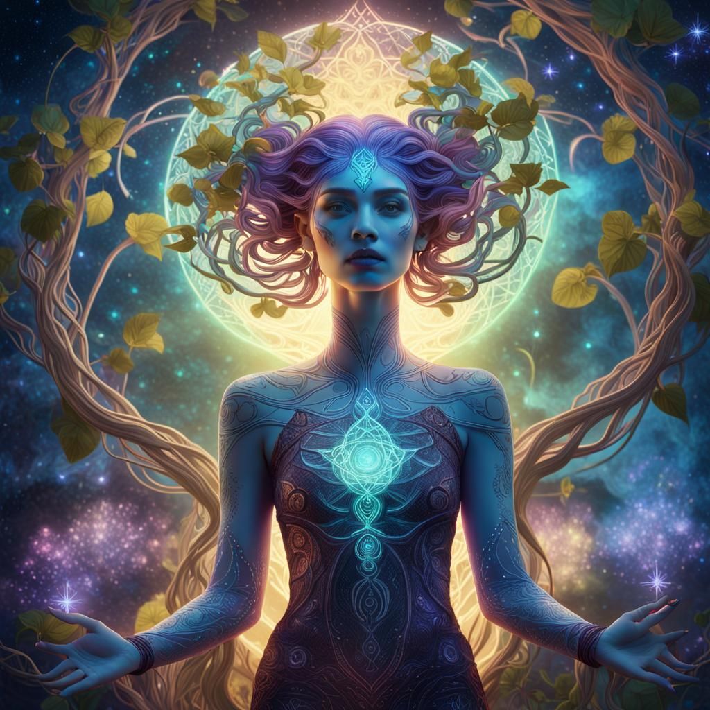 Lilith in Starry Expanse with Ethereal Vines