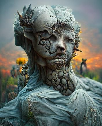Creepy Devil Statue in Horror Landscape